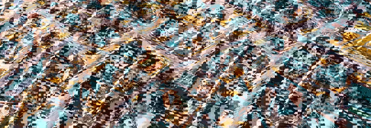 An aerial view of a city.