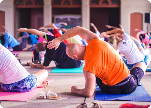 A group of people exercising.