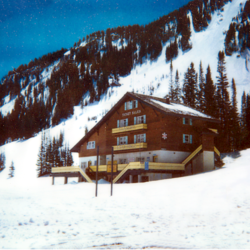 A cabin in the snow.