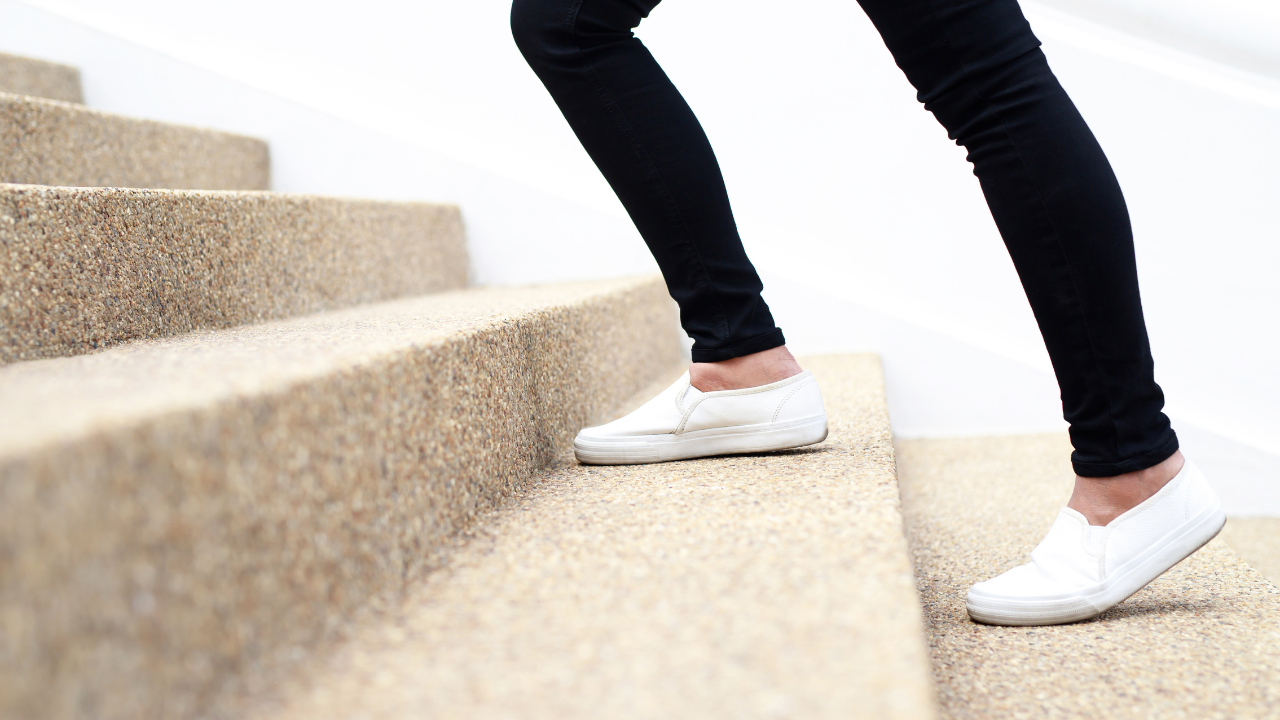 A person's legs and feet.