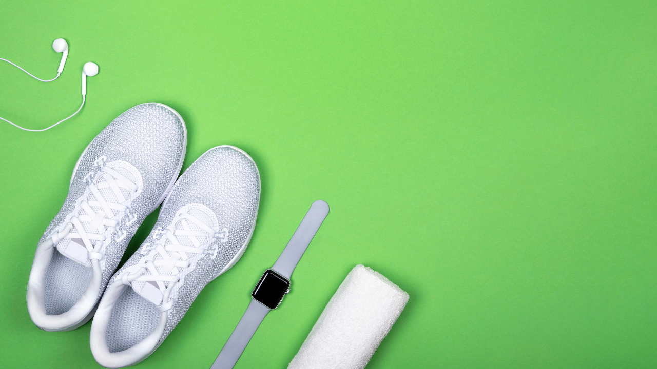 A pair of white sneakers.