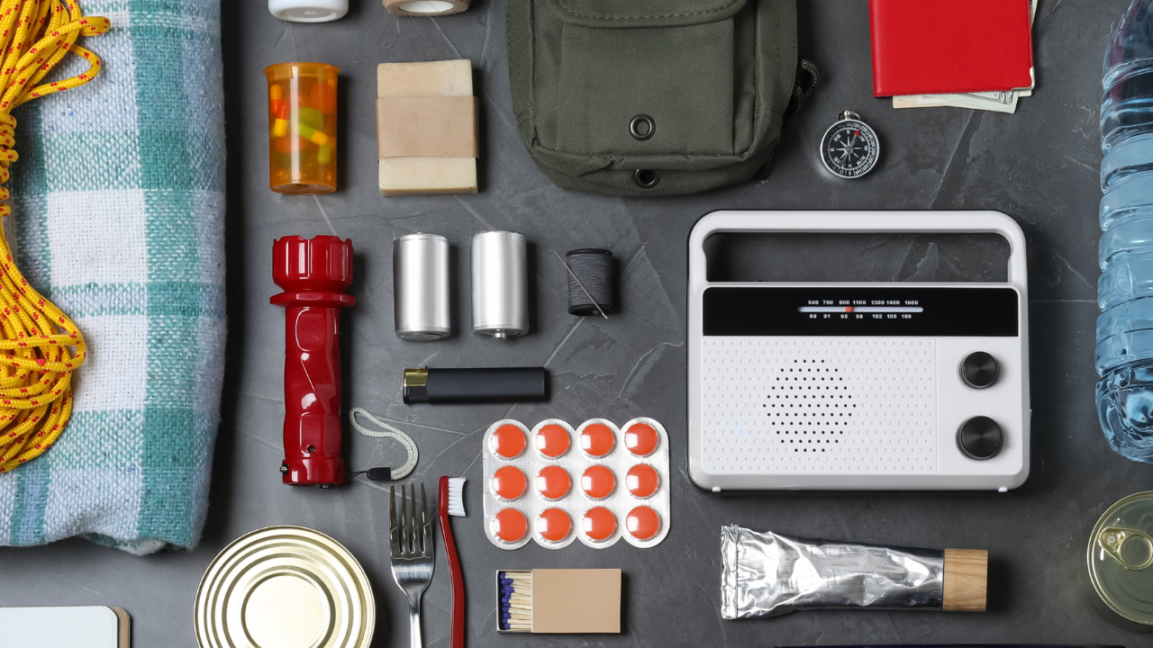 A table with a variety of objects on it.