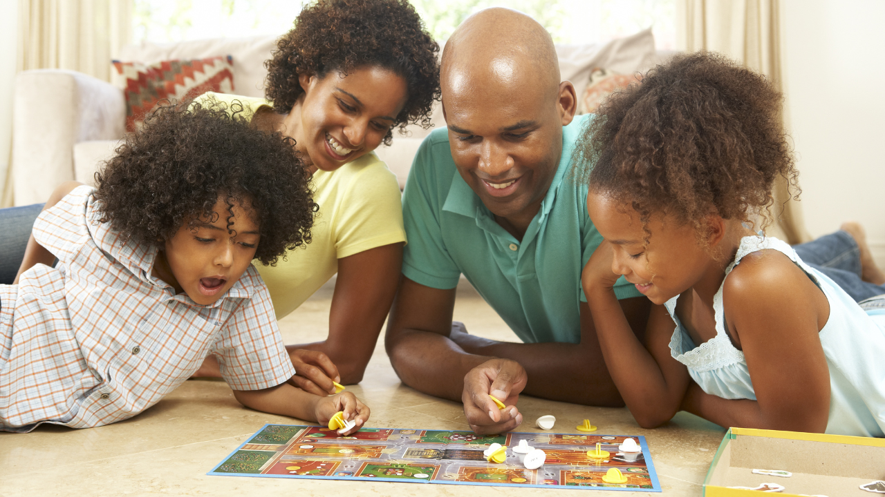 A family playing a board game.