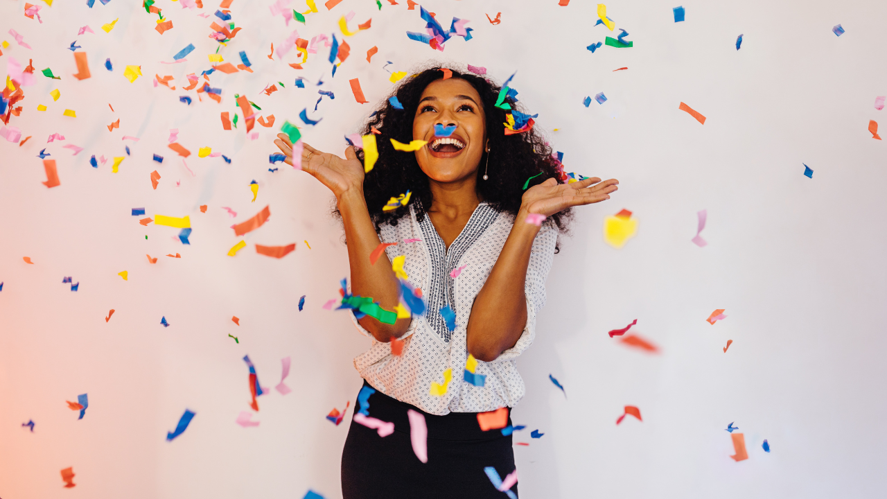A person with a lot of colorful candies on the face.