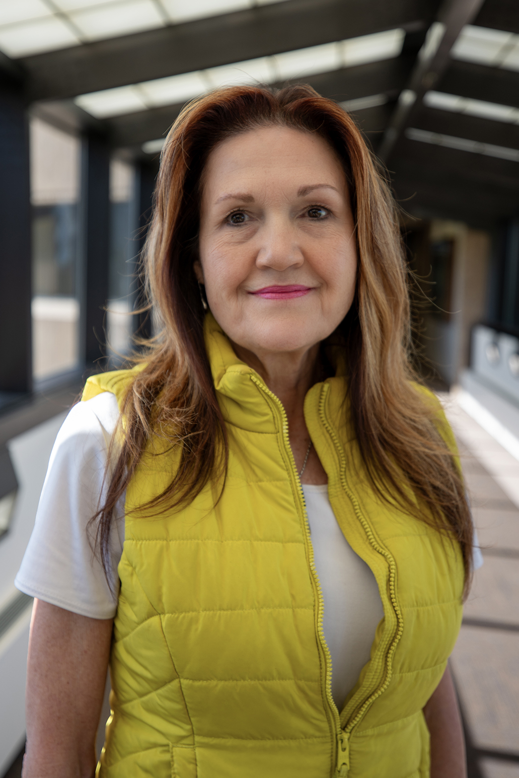 A woman with long hair.