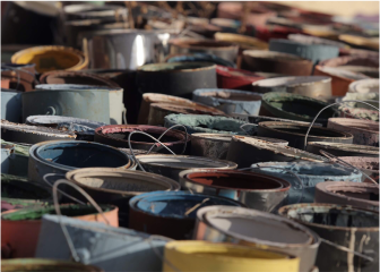 A close-up of several drums.
