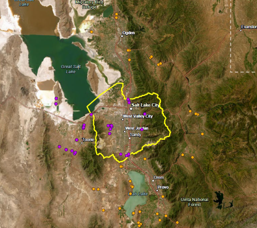 A map of Salt Lake County with data points.