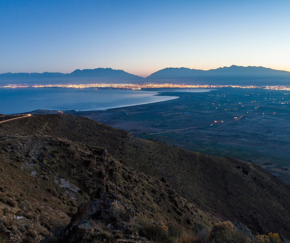 A body of water with land around it.