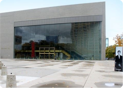 A building with glass walls.