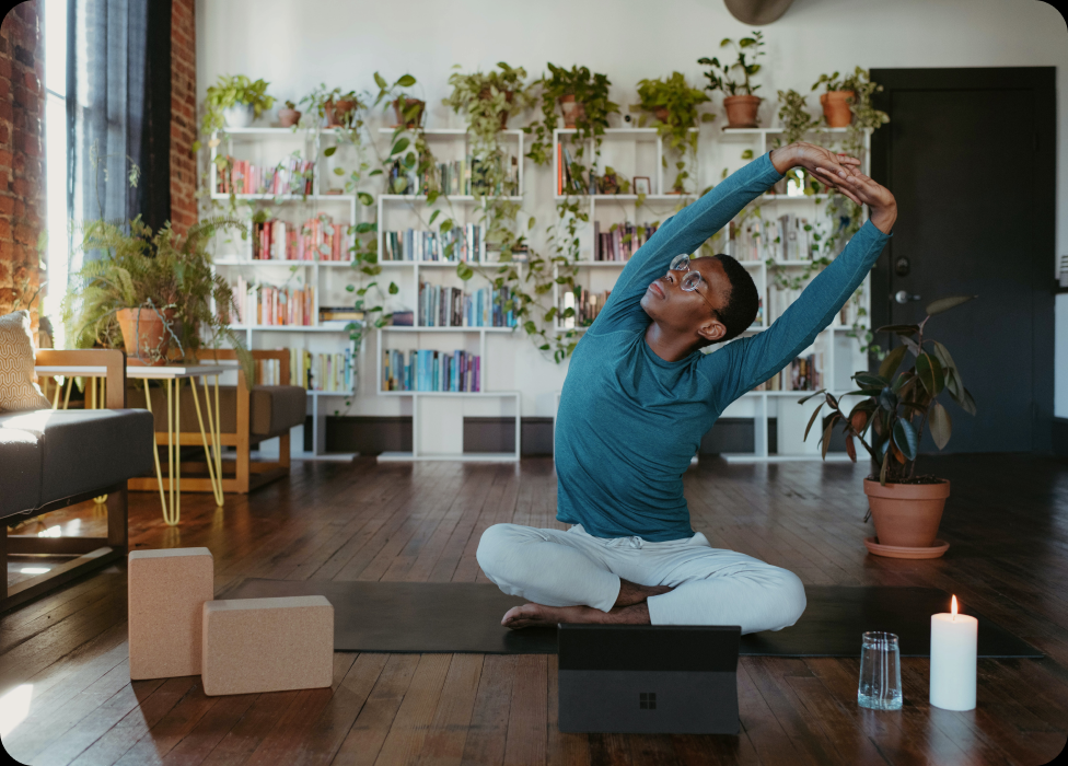 A person doing yoga in a room.