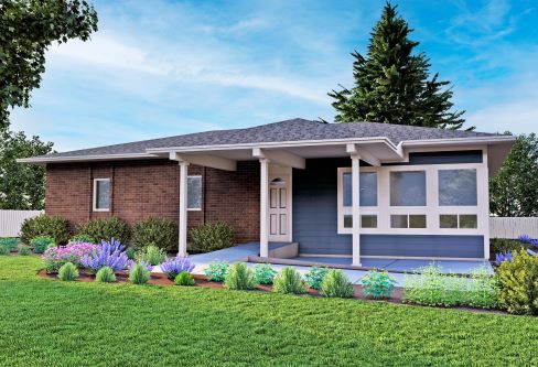 A house with a large front yard.