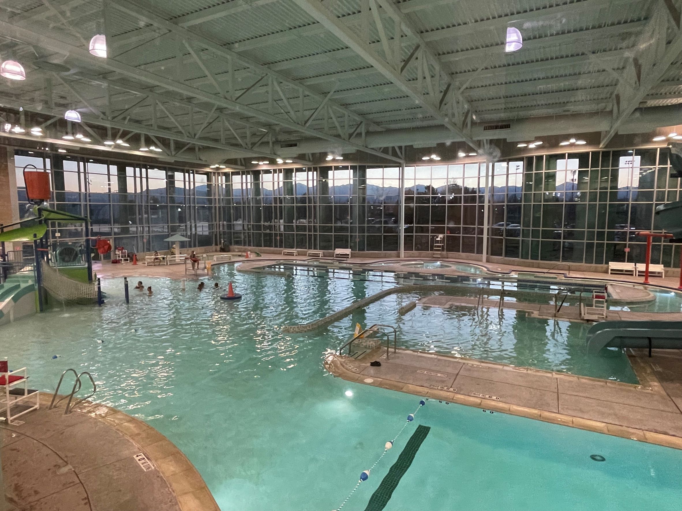A large indoor swimming pool.