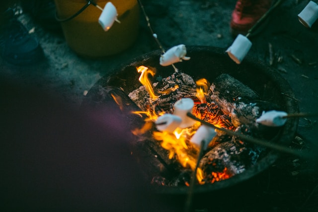A fire burning on a table.