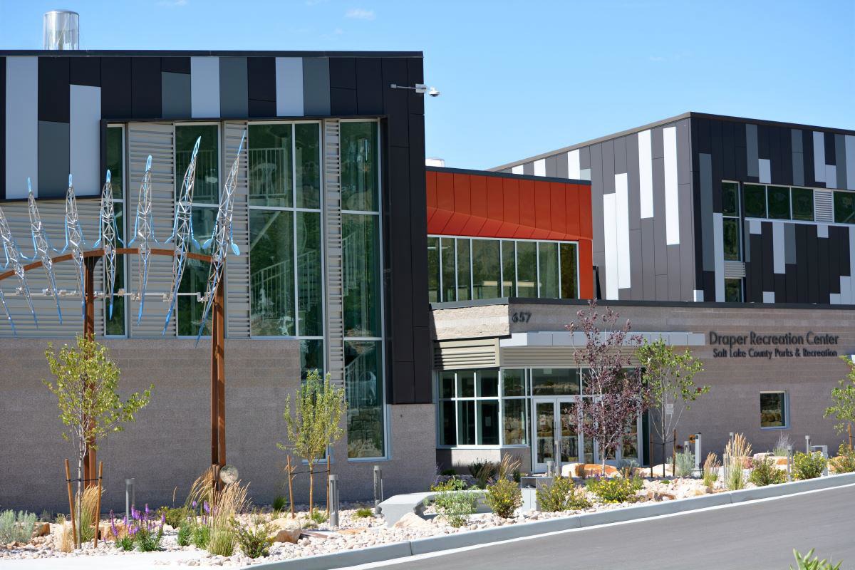 A building with glass windows.